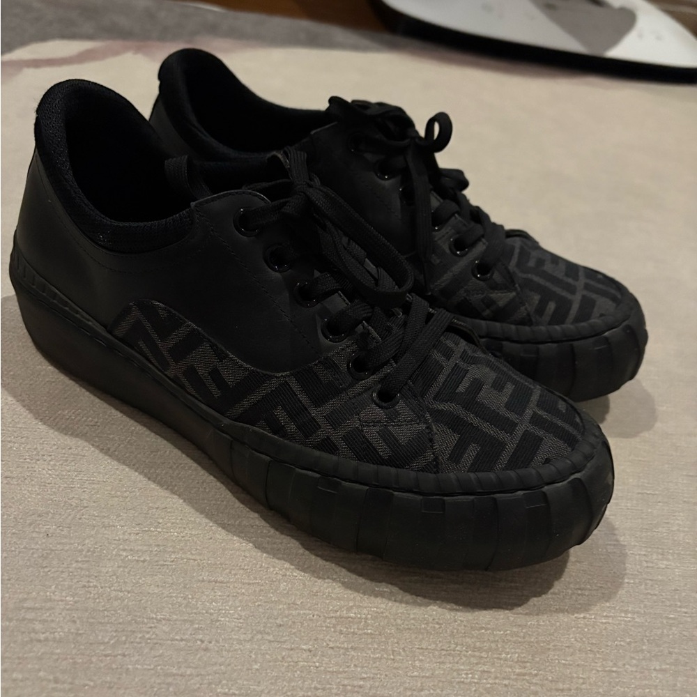 Fendi Zucca FF Logo Black Nylon Sneakers - size 9 Immaculate